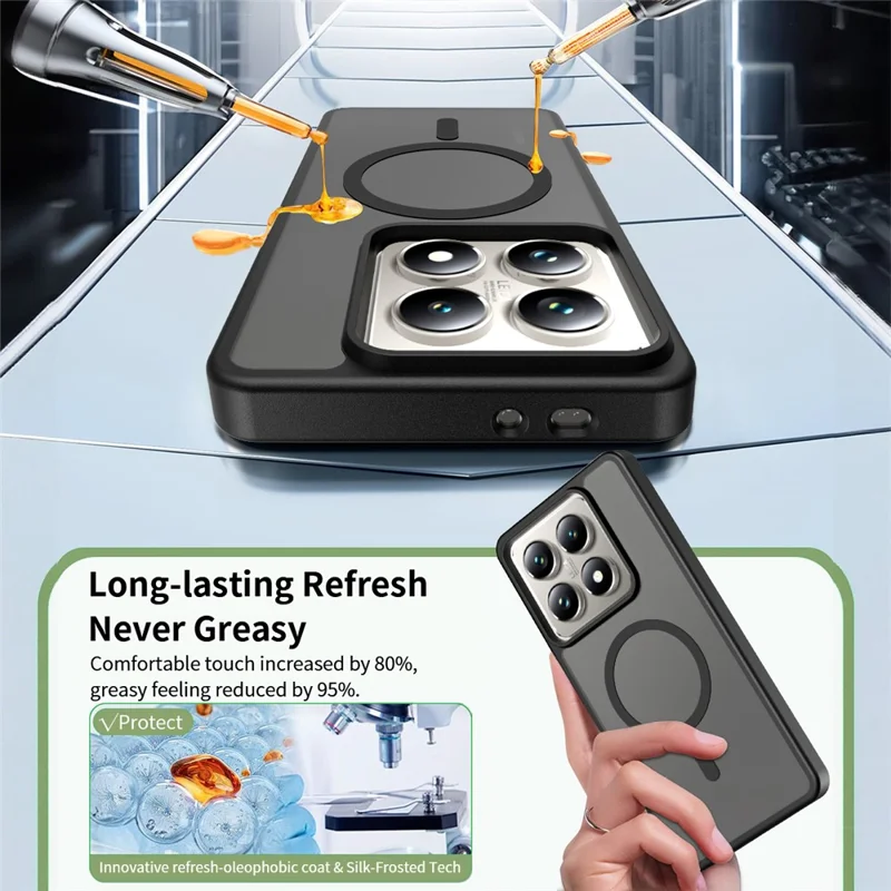 Coque magnétique pour Xiaomi 14T Pro, cadre en TPU, dos en acrylique, finition tactile douce au toucher - Noir