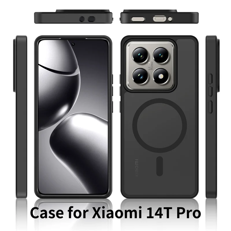 Coque magnétique pour Xiaomi 14T Pro, cadre en TPU, dos en acrylique, finition tactile douce au toucher - Noir