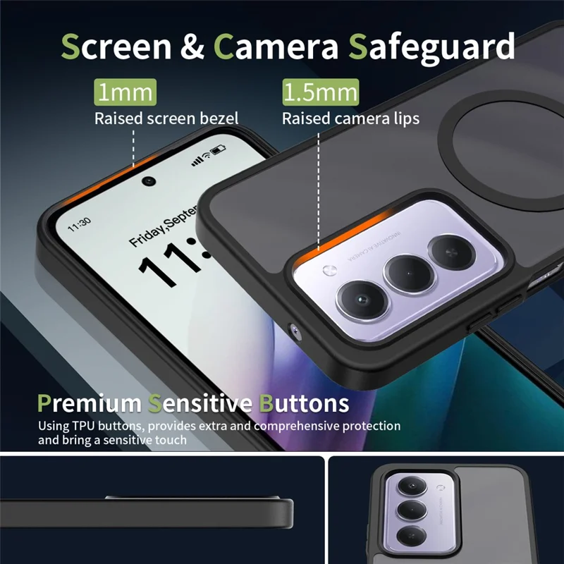 Capa Magnética para Xiaomi Redmi 15 4G (EU) (171 mm) com Estrutura em TPU e Traseira em Acrílico, Toque Suave como a Pele - Preto