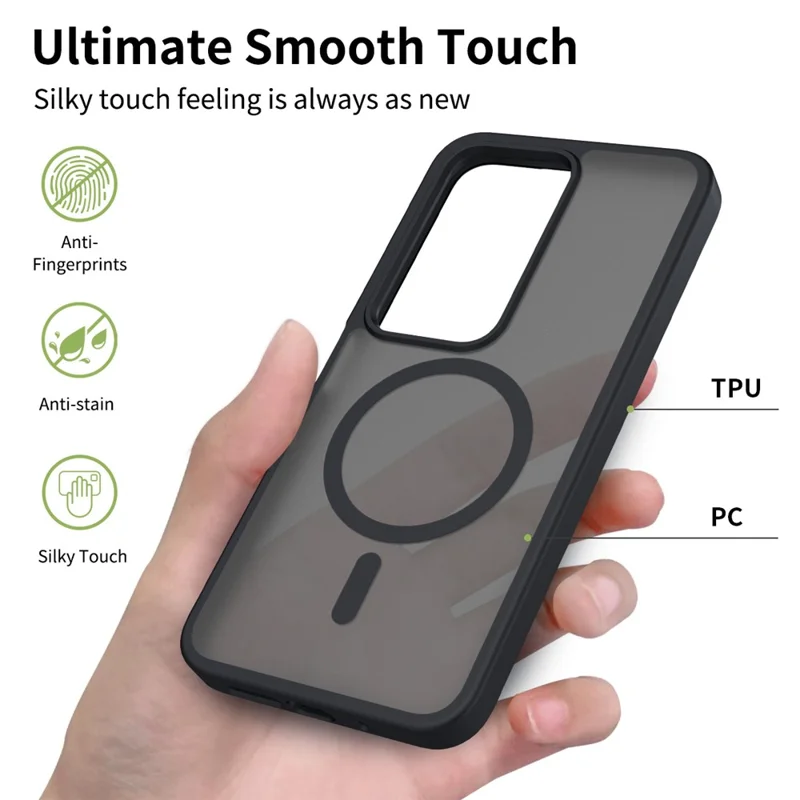 Magnetische Hülle für Xiaomi Redmi 15 5G (Global) (169 mm) mit TPU-Rahmen und Acrylrückseite, Handyhülle mit samtigem Griffgefühl - Schwarz