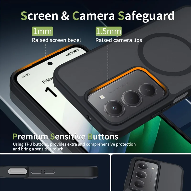 Magnetische Hülle für Xiaomi Redmi 15 5G (Global) (169 mm) mit TPU-Rahmen und Acrylrückseite, Handyhülle mit samtigem Griffgefühl - Schwarz