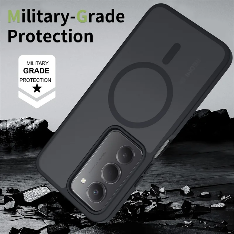 Magnetische Hülle für Xiaomi Redmi 15 5G (Global) (169 mm) mit TPU-Rahmen und Acrylrückseite, Handyhülle mit samtigem Griffgefühl - Schwarz