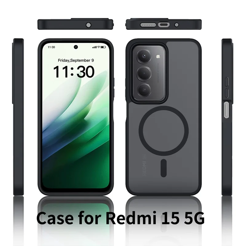 Magnetische Hülle für Xiaomi Redmi 15 5G (Global) (169 mm) mit TPU-Rahmen und Acrylrückseite, Handyhülle mit samtigem Griffgefühl - Schwarz