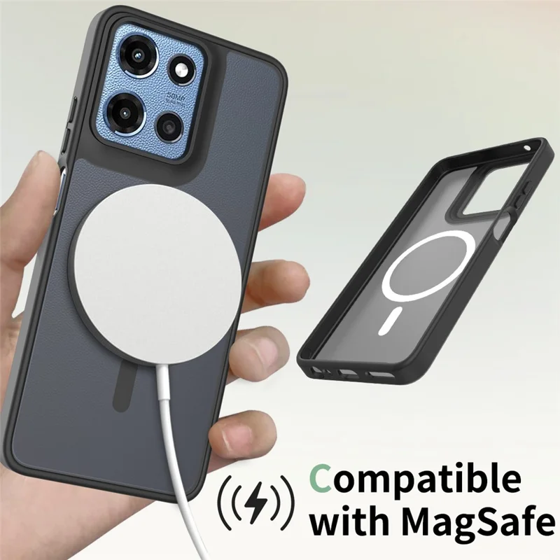 Cover magnetico per Motorola Moto G 5G (2025), telaio in TPU, retro in acrilico, touch morbido - Nero