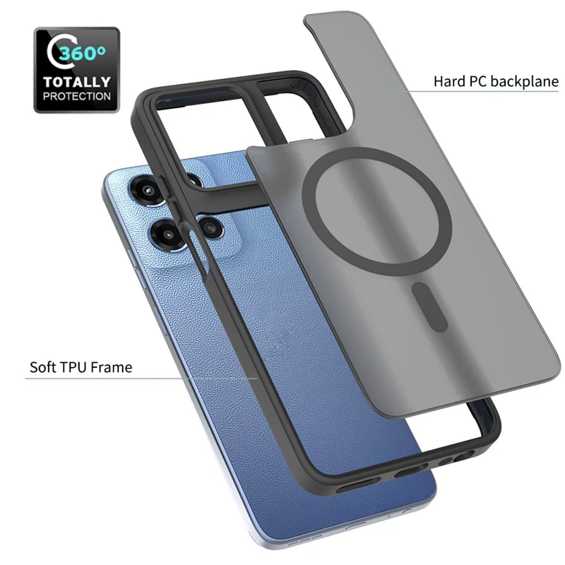 Cover magnetico per Motorola Moto G 5G (2025), telaio in TPU, retro in acrilico, touch morbido - Nero