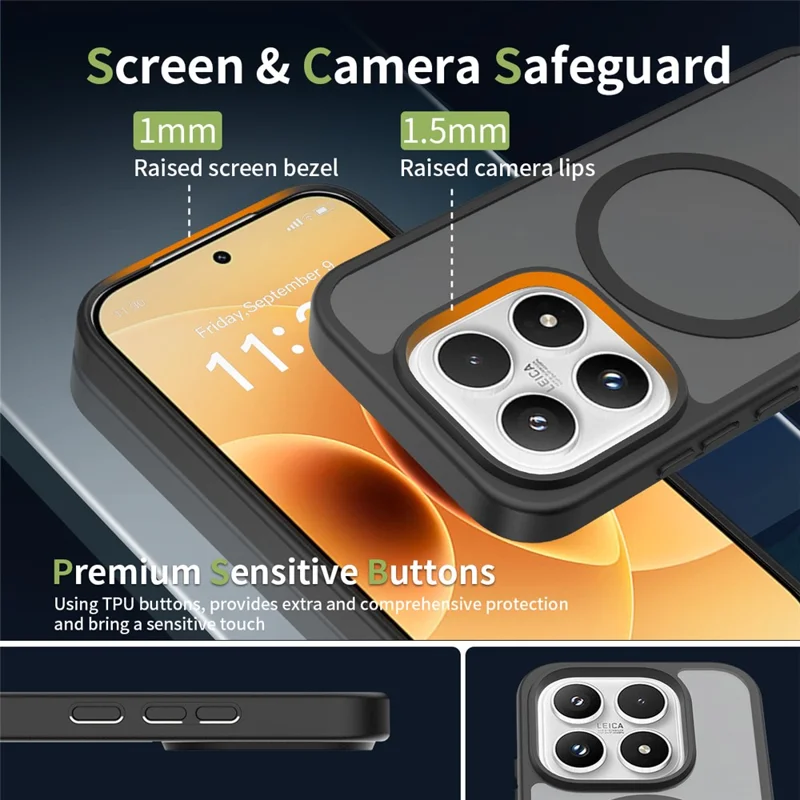 Coque pour Xiaomi 17 compatible avec MagSafe, cadre en TPU, dos en acrylique, toucher doux au toucher - Noir