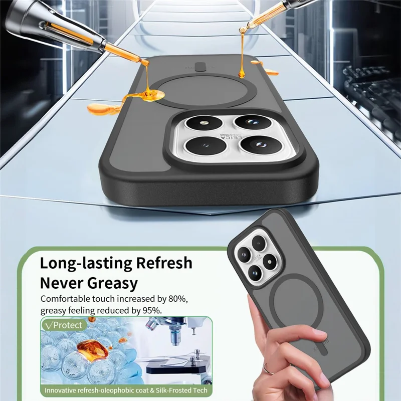 Coque pour Xiaomi 17 compatible avec MagSafe, cadre en TPU, dos en acrylique, toucher doux au toucher - Noir