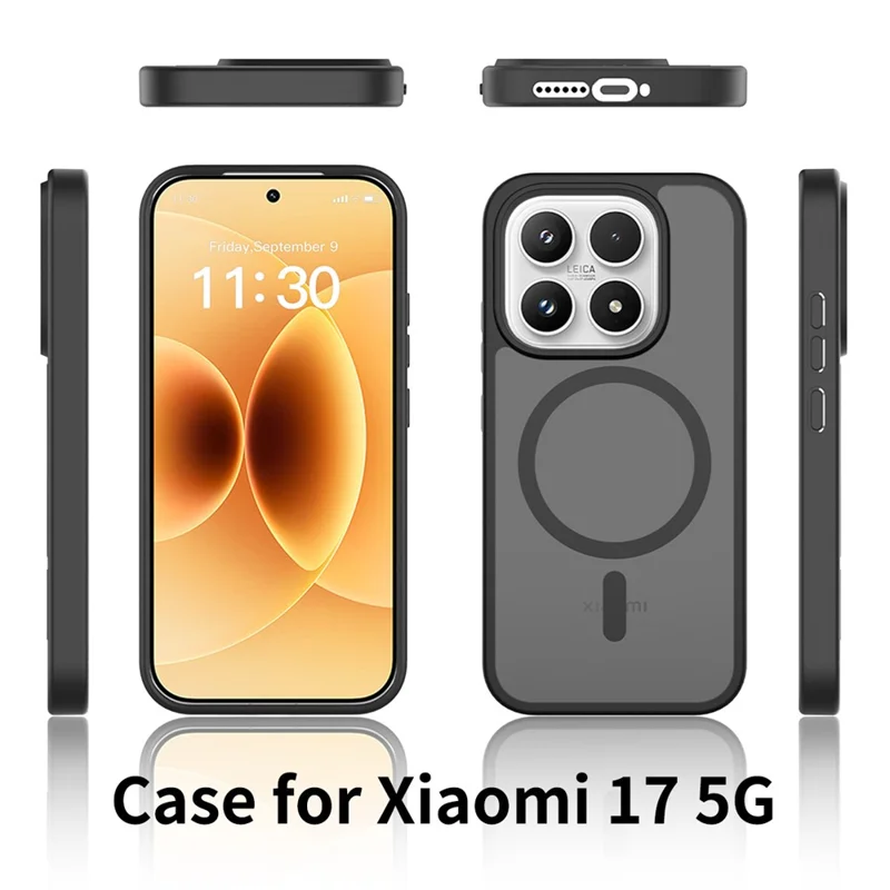 Coque pour Xiaomi 17 compatible avec MagSafe, cadre en TPU, dos en acrylique, toucher doux au toucher - Noir