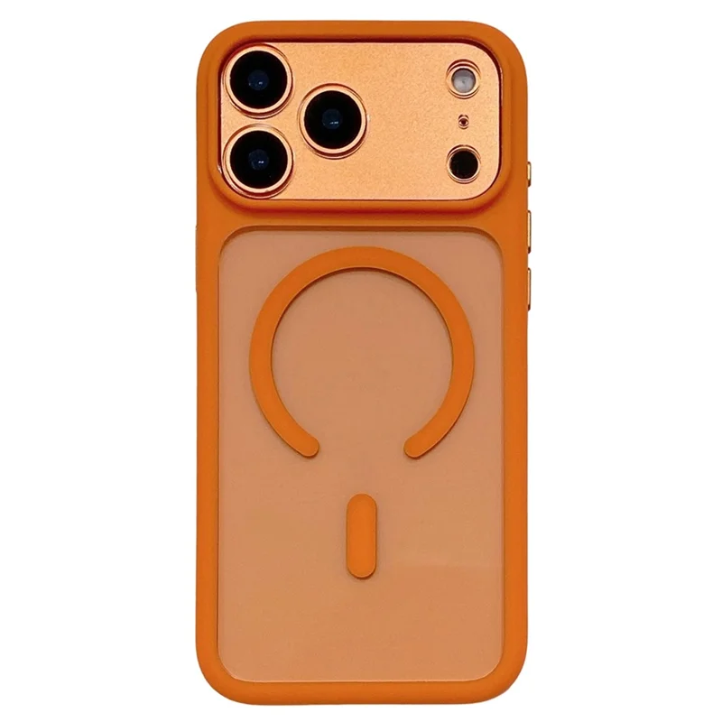 Coque pour iPhone 17 Pro compatible MagSafe avec découpes précises, housse transparente en PC 2,5 mm et TPU avec bouton IA - Orange