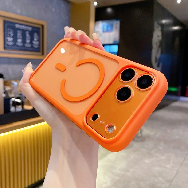Coque pour iPhone 17 Pro compatible MagSafe avec découpes précises, housse transparente en PC 2,5 mm et TPU avec bouton IA - Orange
