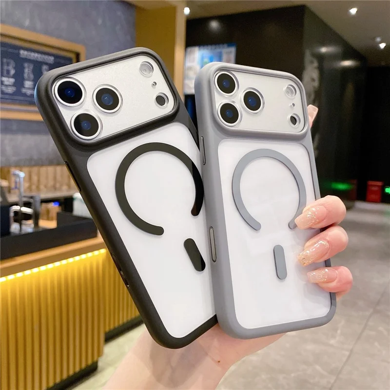 Coque pour iPhone 17 Pro compatible MagSafe avec découpes précises, housse transparente en PC 2,5 mm et TPU avec bouton IA - Orange