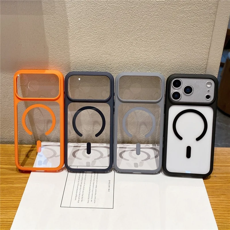 Étui pour iPhone 17 Pro Max compatible MagSafe avec découpes précises, coque de téléphone transparente en PC TPU de 2,5 mm avec bouton IA - Orange