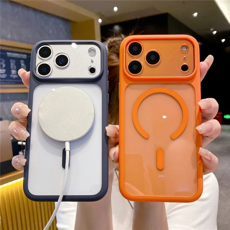 Étui pour iPhone 17 Pro Max compatible MagSafe avec découpes précises, coque de téléphone transparente en PC TPU de 2,5 mm avec bouton IA - Orange