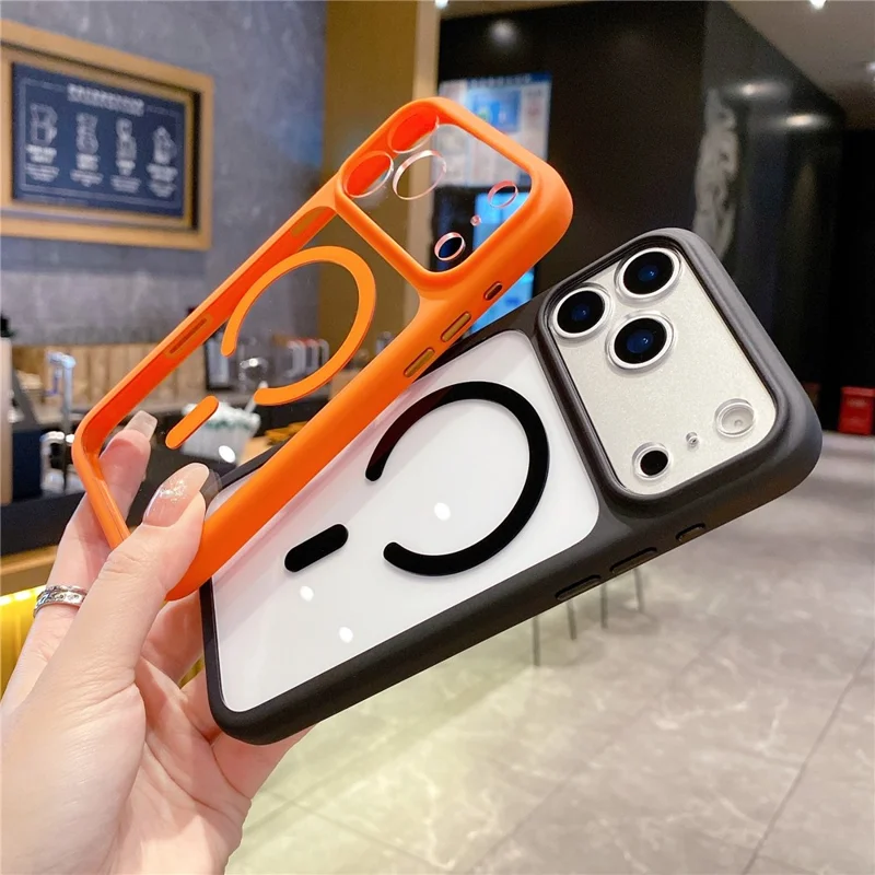 Étui pour iPhone 17 Pro Max compatible MagSafe avec découpes précises, coque de téléphone transparente en PC TPU de 2,5 mm avec bouton IA - Orange