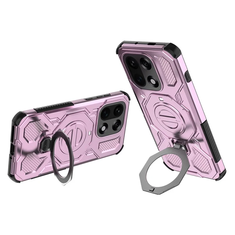 Coque magnétique pour OnePlus 15 5G avec support métallique rotatif, housse arrière résistante en PC + TPU - Rose