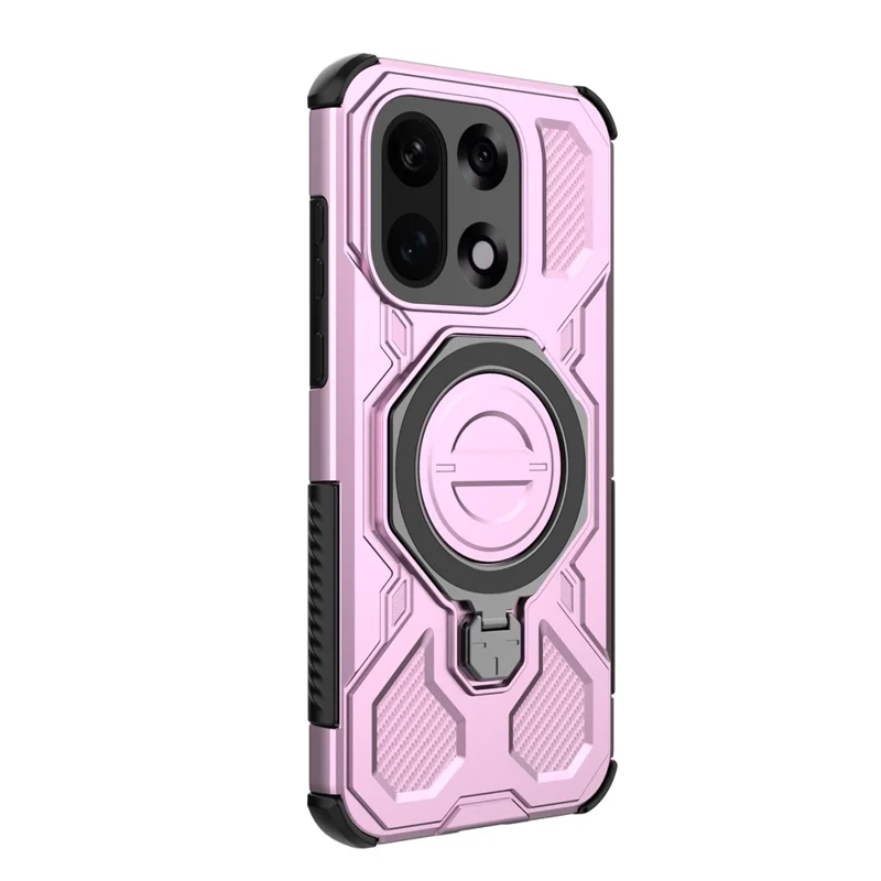 Coque magnétique pour OnePlus 15 5G avec support métallique rotatif, housse arrière résistante en PC + TPU - Rose