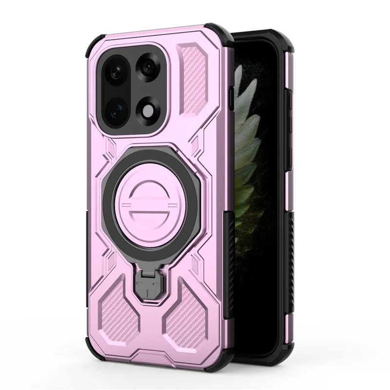 Coque magnétique pour OnePlus 15 5G avec support métallique rotatif, housse arrière résistante en PC + TPU - Rose