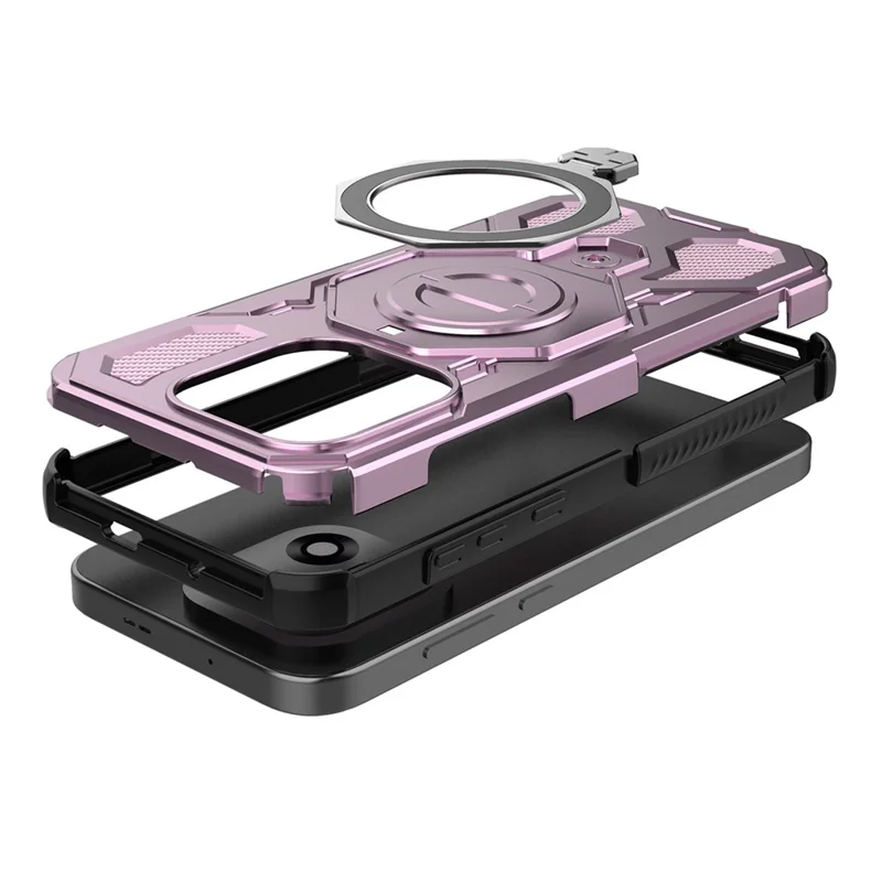 Coque magnétique pour OnePlus 15 5G avec support métallique rotatif, housse arrière résistante en PC + TPU - Rose