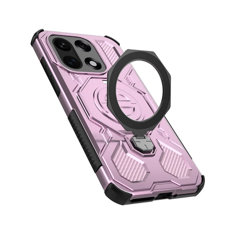 Coque magnétique pour OnePlus 15 5G avec support métallique rotatif, housse arrière résistante en PC + TPU - Rose