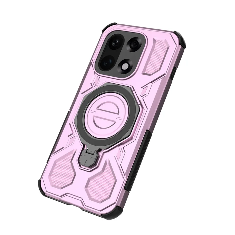 Coque magnétique pour OnePlus 15 5G avec support métallique rotatif, housse arrière résistante en PC + TPU - Rose
