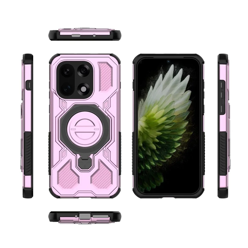 Coque magnétique pour OnePlus 15 5G avec support métallique rotatif, housse arrière résistante en PC + TPU - Rose