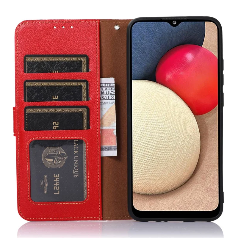 KHAZNEH For Google Pixel 10a Case RFID Blocking Wallet Litchi Texture PU Leather Phone Cover with Strap - Red