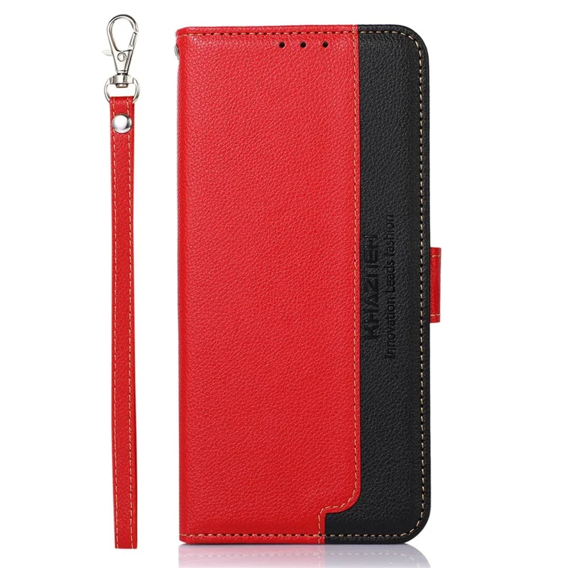 KHAZNEH For Google Pixel 10a Case RFID Blocking Wallet Litchi Texture PU Leather Phone Cover with Strap - Red
