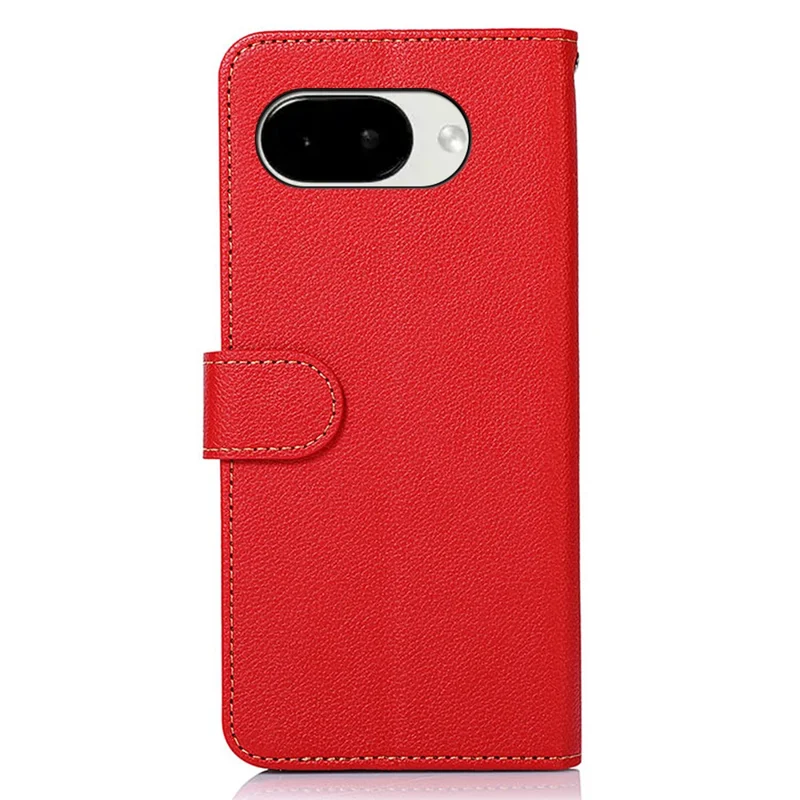 KHAZNEH For Google Pixel 10a Case RFID Blocking Wallet Litchi Texture PU Leather Phone Cover with Strap - Red