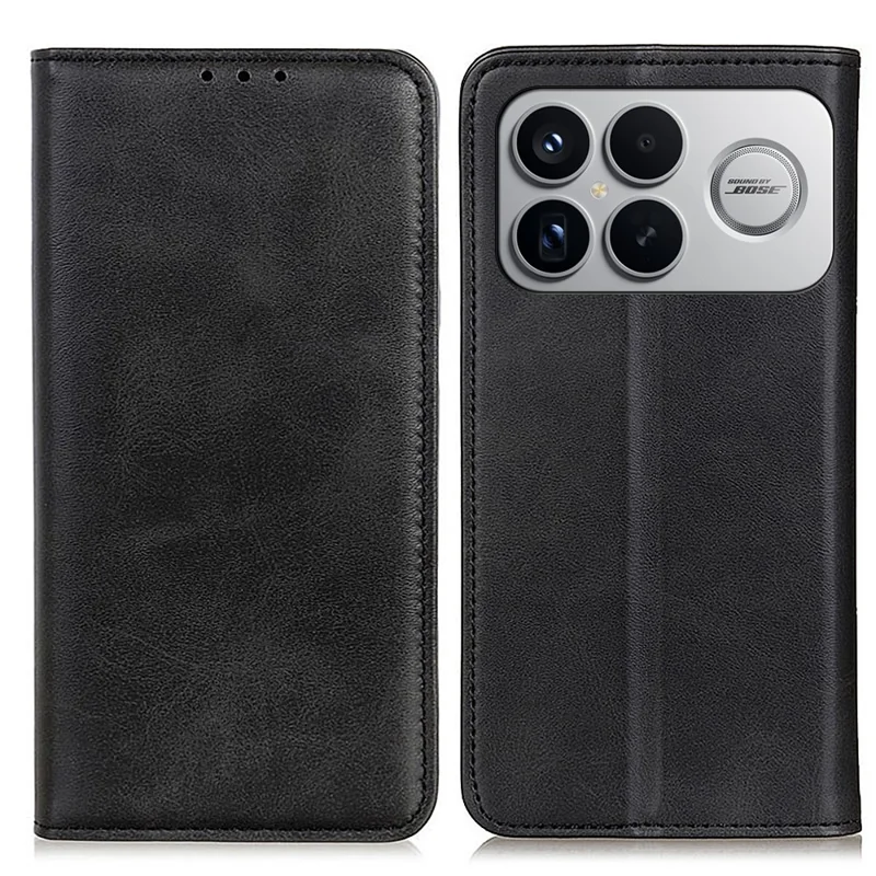 Voor Xiaomi Redmi K90 Pro Max 5G / Poco F8 Ultra hoesje Split leer Flip portemonnee telefoonhoes - Zwart