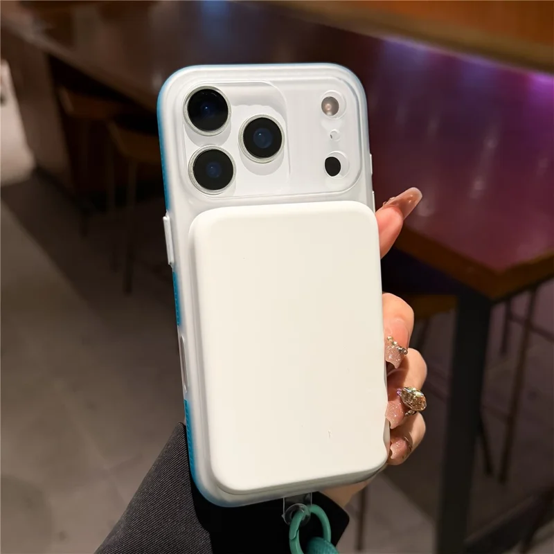 For iPhone 17 Pro Case Compatible with MagSafe Corrugated Texture TPU PC Phone Cover with Adjustable Wrist Strap - Blue