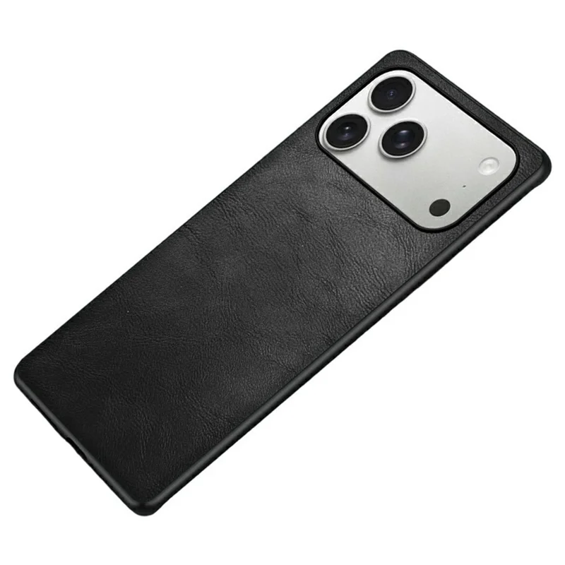Capa para iPhone 17 Pro Max, Capa de Couro Retro Revestida em PC + TPU - Preto