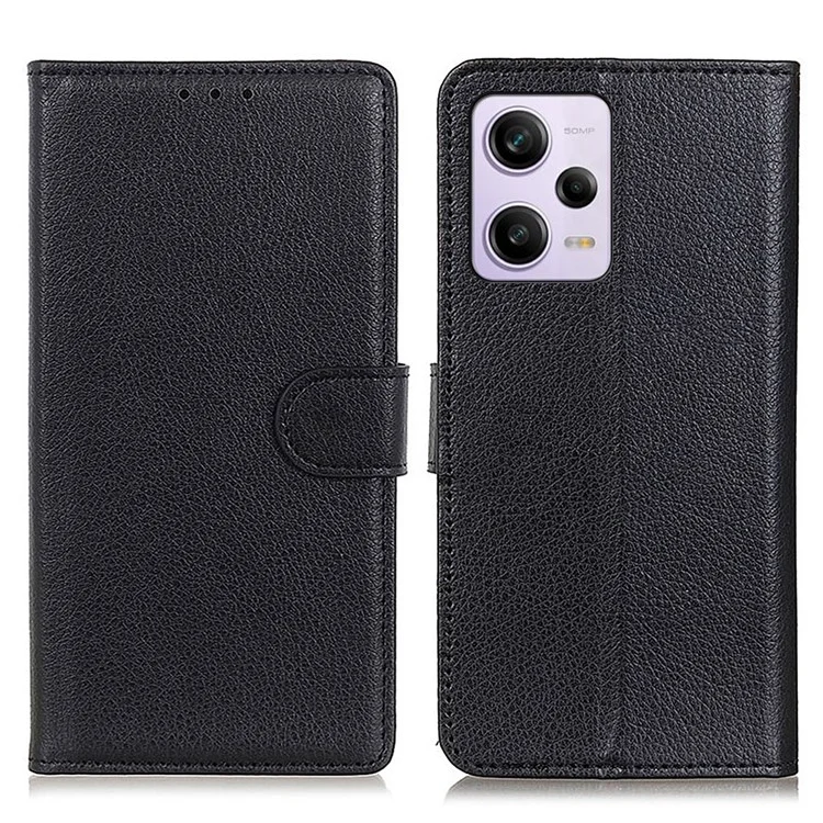 Para Xiaomi Redmi Note 12 Pro+ 5G Litchi Texture PU Leather Stand Case Drop-proof Folio Flip Phone Wallet Cover - Negro