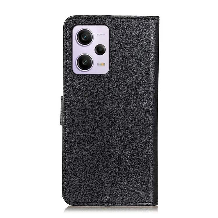 Para Xiaomi Redmi Note 12 Pro+ 5G Litchi Texture PU Leather Stand Case Drop-proof Folio Flip Phone Wallet Cover - Negro