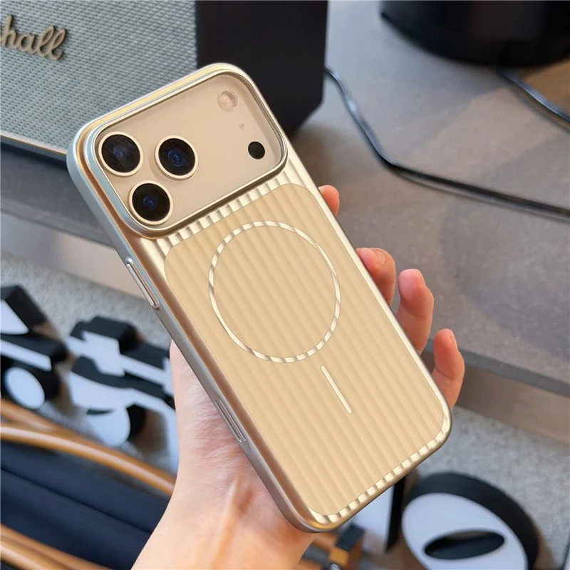 Coque pour iPhone 17 Pro Max compatible MagSafe, texture ondulée, revêtement électrodéposé en PC - Argent