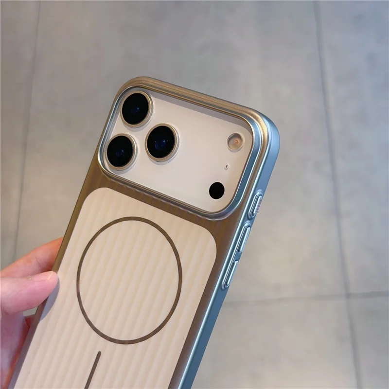 Coque pour iPhone 17 Pro Max compatible MagSafe, texture ondulée, revêtement électrodéposé en PC - Argent