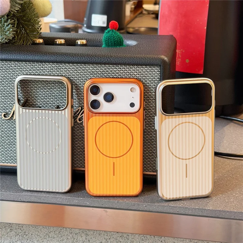 Coque pour iPhone 17 Pro Max compatible MagSafe, texture ondulée, revêtement électrodéposé en PC - Argent