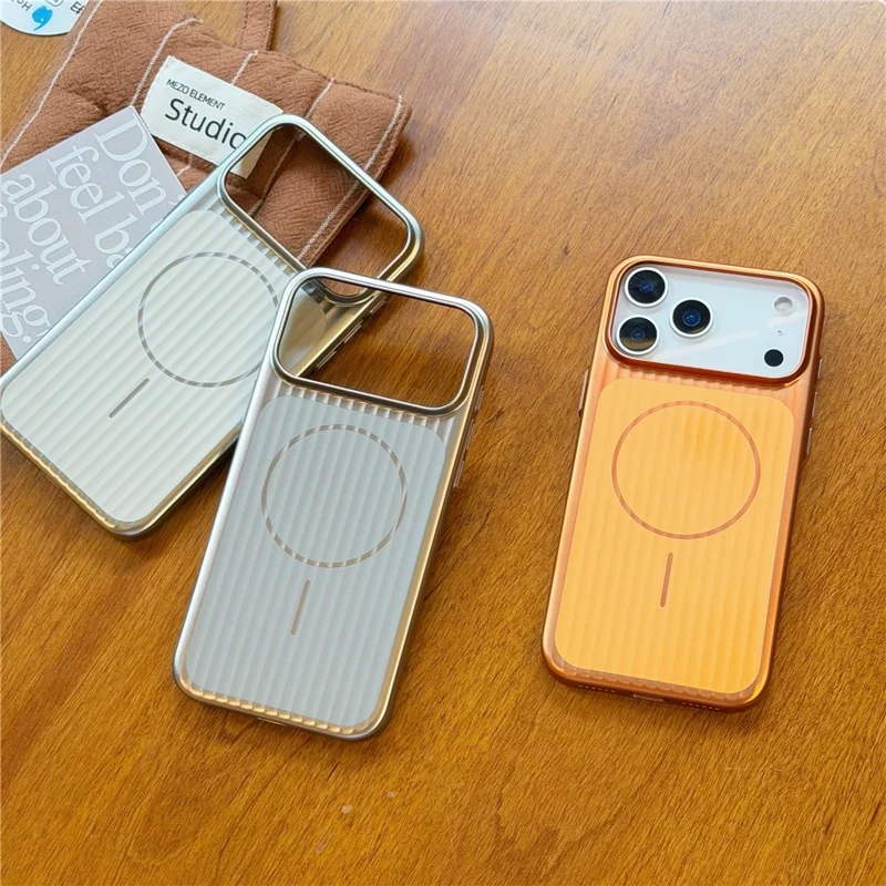 Coque pour iPhone 17 Pro compatible MagSafe, texture ondulée, revêtement électrolytique en PC - Argent