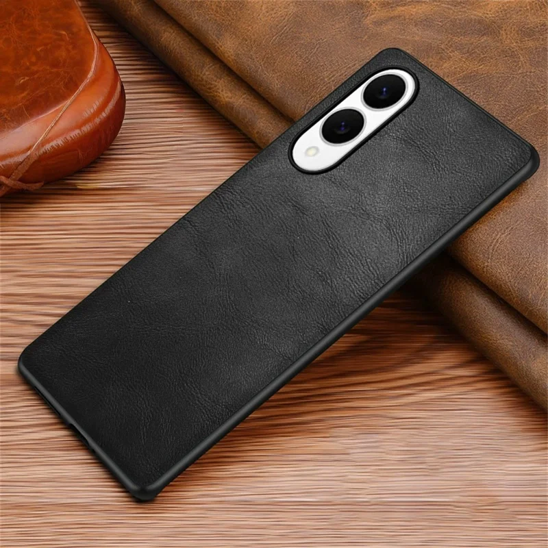 For Samsung Galaxy S25 Edge Case Retro Leather Coated PC + TPU Phone Cover - Black