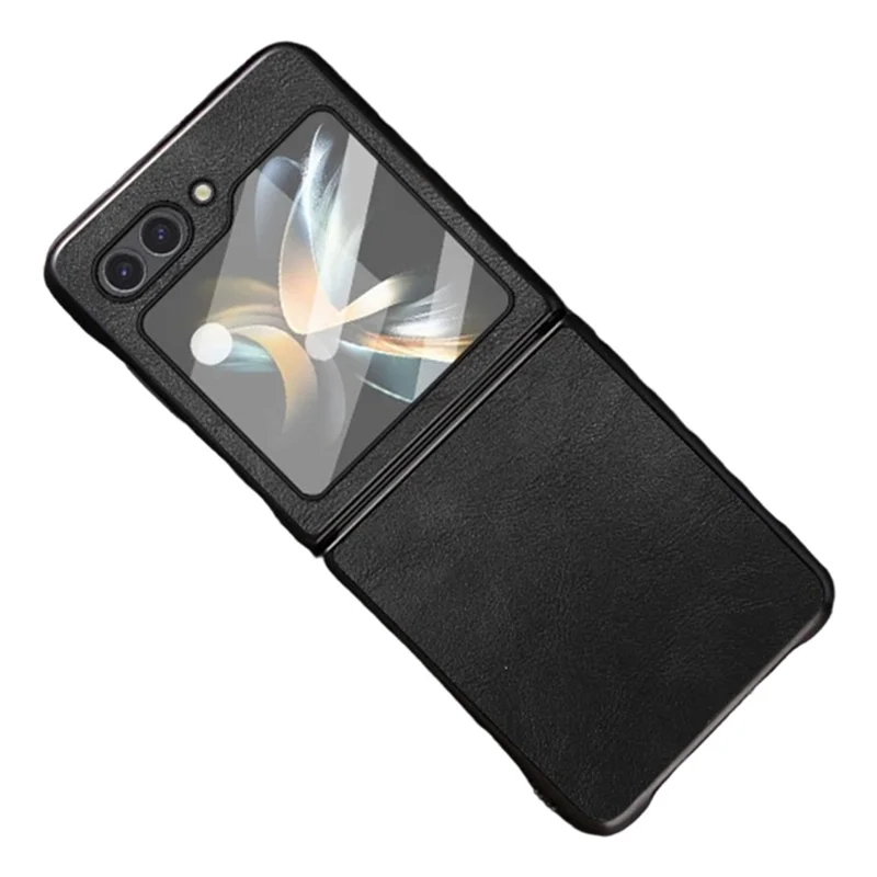 Funda para Samsung Galaxy Z Flip6 5G, carcasa retro de cuero recubierta de PC + TPU para teléfono - Negro