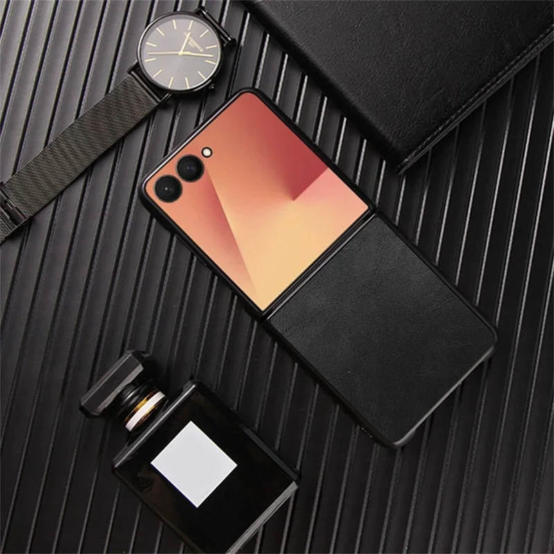 For Samsung Galaxy Z Flip7 5G Case Retro Leather Coated PC + TPU Phone Cover - Black