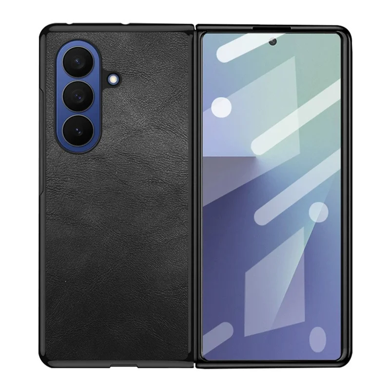 For Samsung Galaxy Z Fold7 5G Case Retro Leather Coated PC + TPU Phone Cover - Black