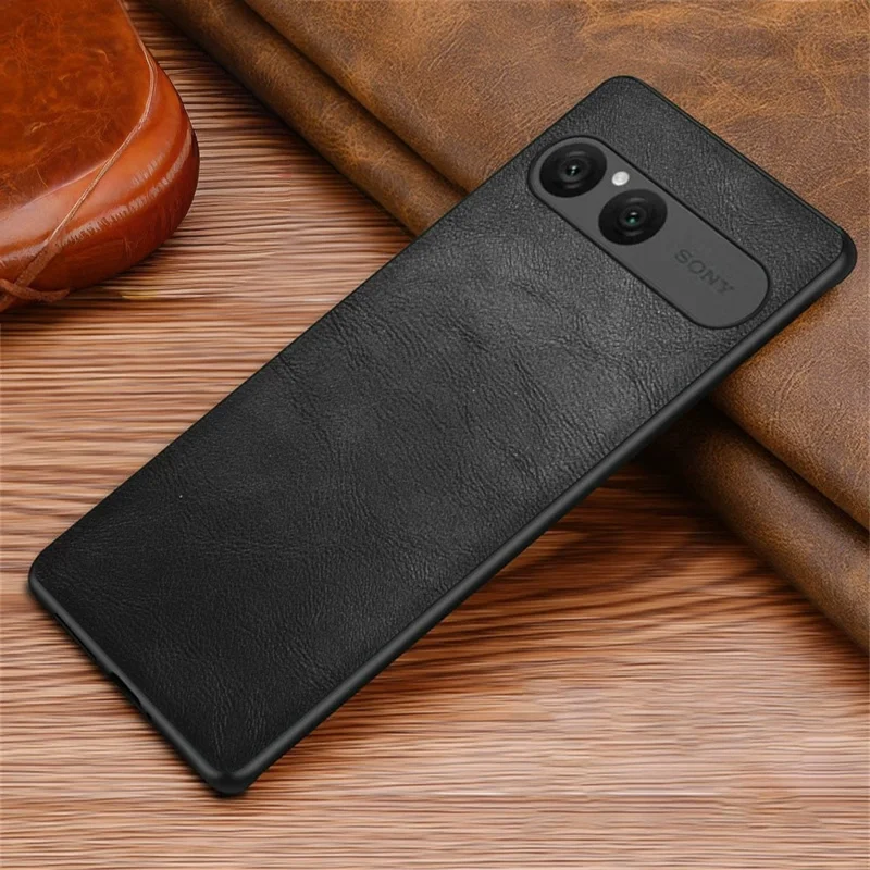 For Sony Xperia 10 VII Case Retro Leather Coated PC + TPU Phone Cover - Black