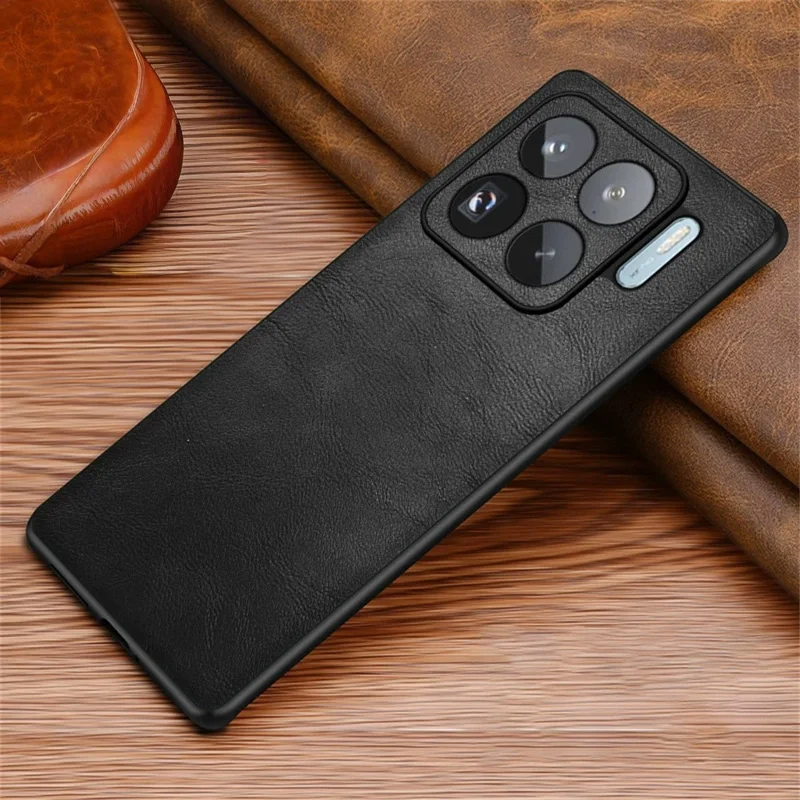 Handyhülle für Xiaomi 15S Pro, Retro-Lederbeschichtung aus PC + TPU, Schwarz