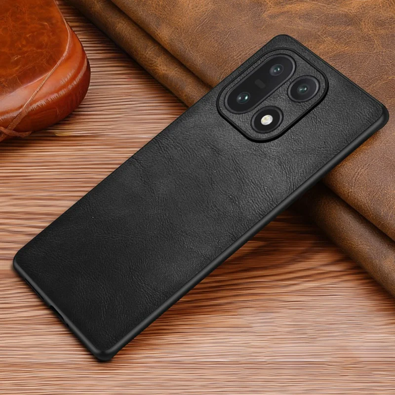 For OnePlus 15 5G Case Retro Leather Coated PC + TPU Phone Cover - Black