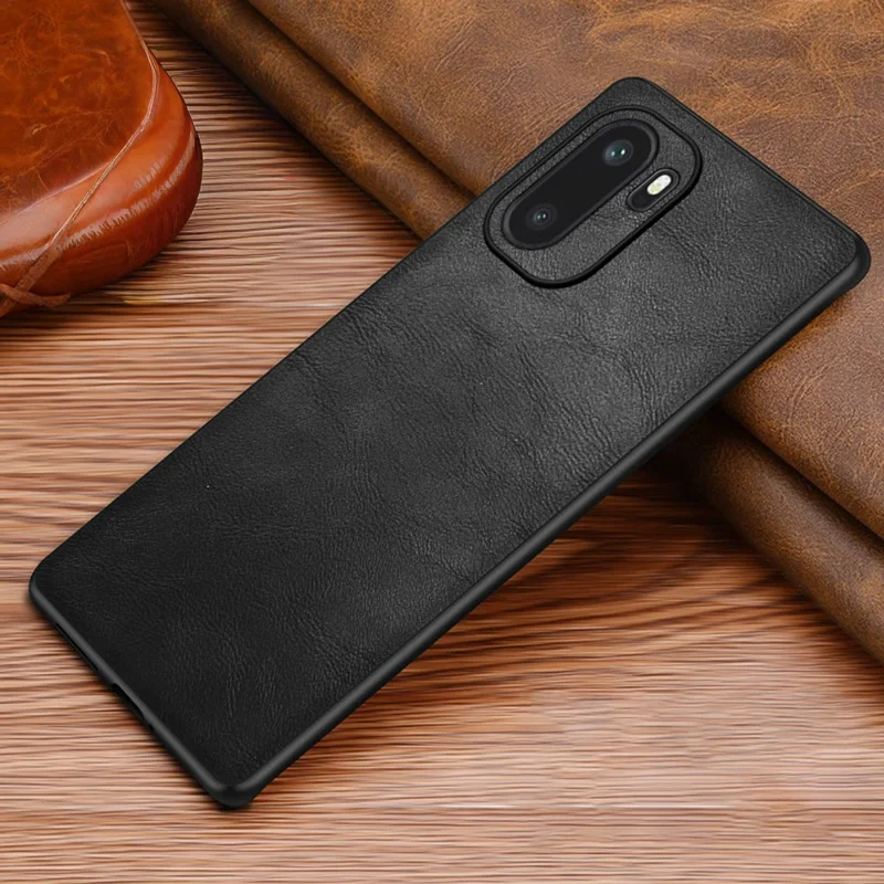 For OnePlus 15R 5G / Ace 6 5G Case Retro Leather Coated PC + TPU Phone Cover - Black