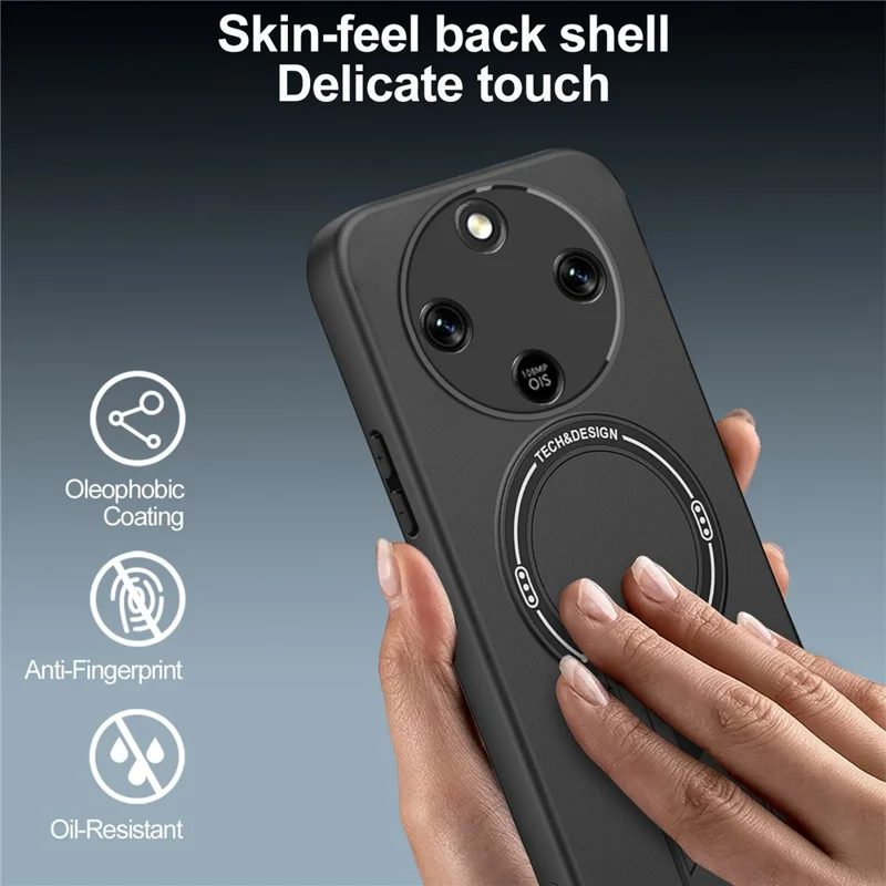 Coque avec support intégré effet peau pour Honor X9d 5G / X70 5G, coque pour téléphone en PC + TPU, support montage magnétique pour voiture - Noir