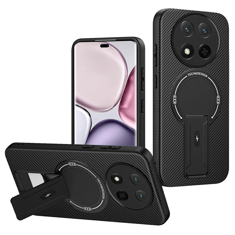 Coque avec support intégré effet peau pour Honor Magic7 Lite 5G / X9c 5G / X60 Pro 5G, housse en PC + TPU, compatible charge sans fil - Noir