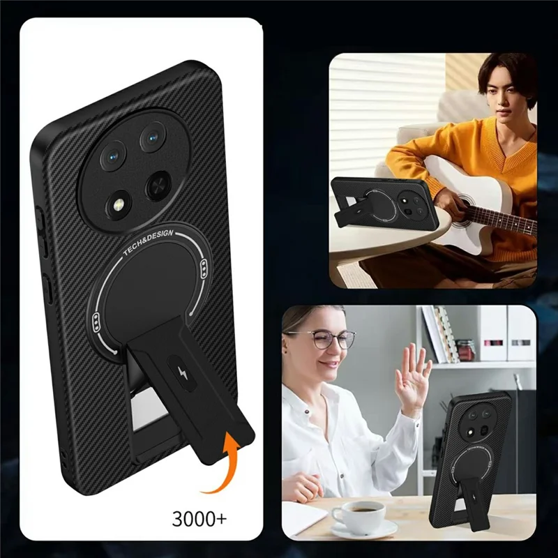 Coque avec support intégré effet peau pour Honor Magic7 Lite 5G / X9c 5G / X60 Pro 5G, housse en PC + TPU, compatible charge sans fil - Noir