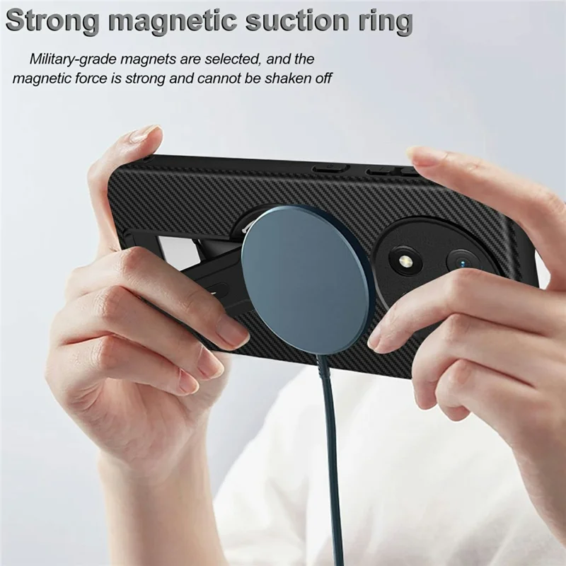 Coque avec support intégré effet peau pour Honor Magic7 Lite 5G / X9c 5G / X60 Pro 5G, housse en PC + TPU, compatible charge sans fil - Noir