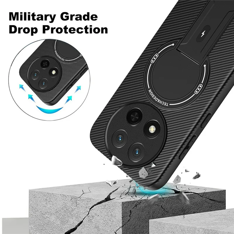 Coque avec support intégré effet peau pour Honor Magic7 Lite 5G / X9c 5G / X60 Pro 5G, housse en PC + TPU, compatible charge sans fil - Noir